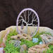purple tree of life 3 inch compact size sitting in basket of rocks to show product in a garden setting